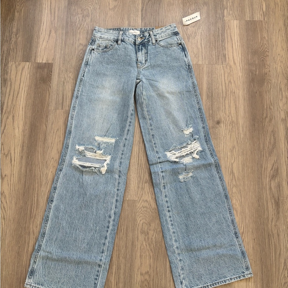 PacSun Light Wash Distressed Low Rise Baggy Jeans